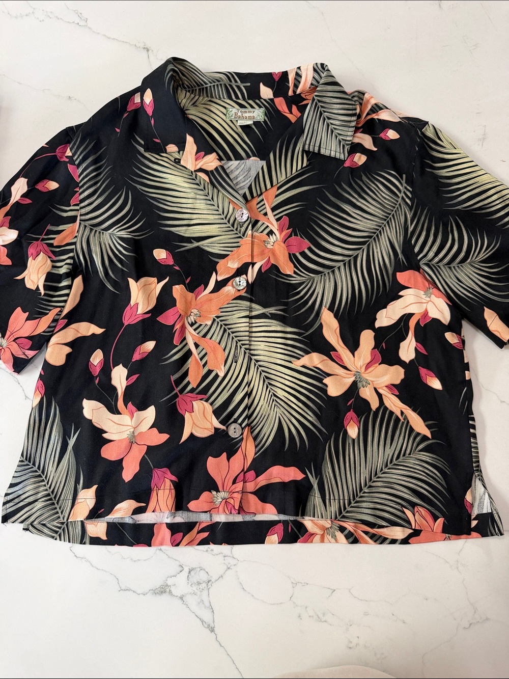 Tommy Bahama Black Tropical Floral Button-Front Blouse